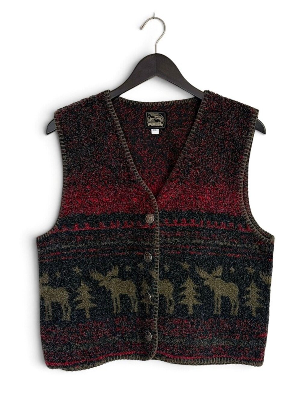 Vintage Alps Fine Apparel Knit Sweater Vest Moose Pine Tree